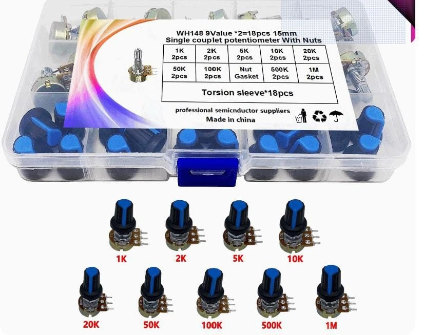 Potentiometer with Nuts (9Vlaue*2=18pcs)