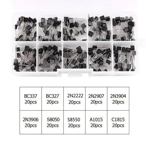 200PCS TO-92 Transistor Assortment Kit – (BC337, BC327, 2N2222, 2N2907, 2N3904, 2N3906, S8050, S8550, A1015, C1815)
