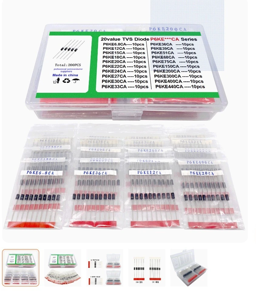 New 20 commonly used TVS transient suppression clamp type P6KE A/CA series single and bidirectional protection diode sets