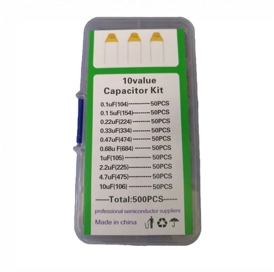 500PCS 0.1uF-10uF(104~106) Monolithic Ceramic Capacitor Assorted Kit with Storage Box
