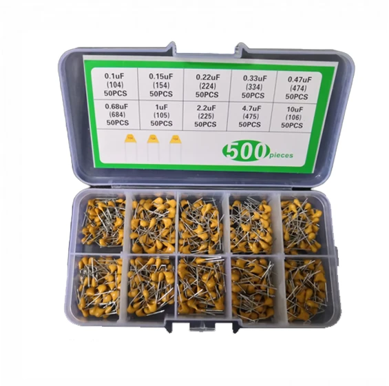 500PCS 0.1uF-10uF(104~106) Monolithic Ceramic Capacitor Assorted Kit with Storage Box