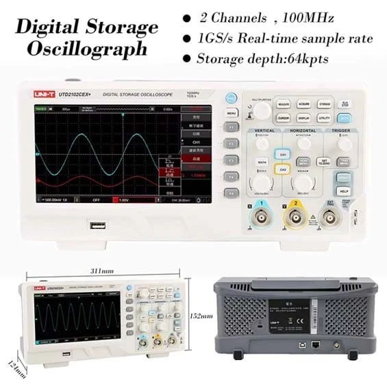 UNI-T UTD2102CEX+ 100MHZ Digital Storage Oscilloscope 1GS/s 2Channels