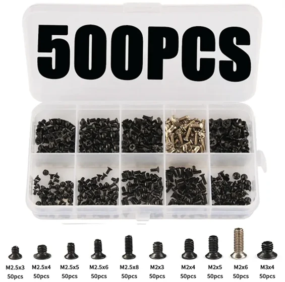 500PCS M2 M2.5 M3 KM Screw Flat Head Phillips Screws Laptop Notebook Screws Set Kit For Computer Small Screw
