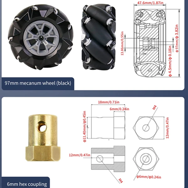 97mm Mecanum Wheel Set (1 Pair) – Omni-Directional Wheels for Smart Robot Car