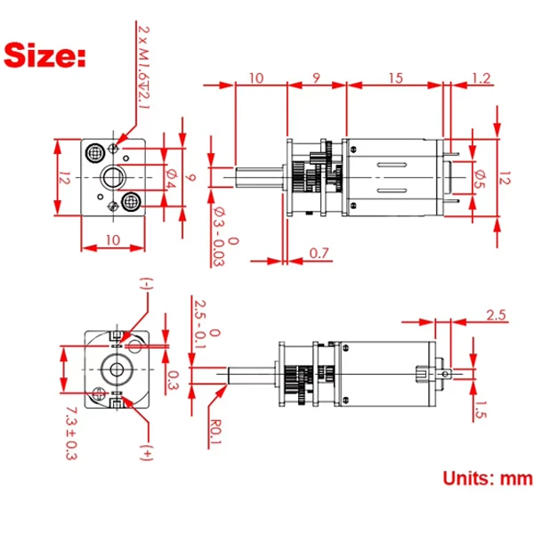 N20 Micro Gear Motor 6V 300RPM