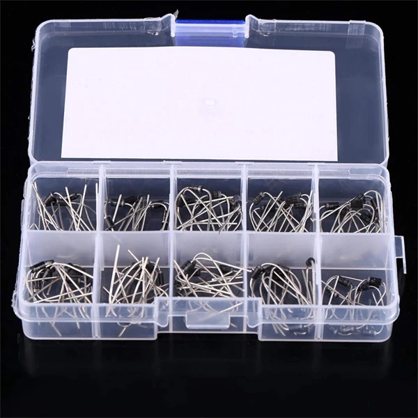 100PCS Diode Assortment Kit 1N4001-1N4007, 1N5817-1N5819 Rectifier & Schottky Diodes with Storage Box