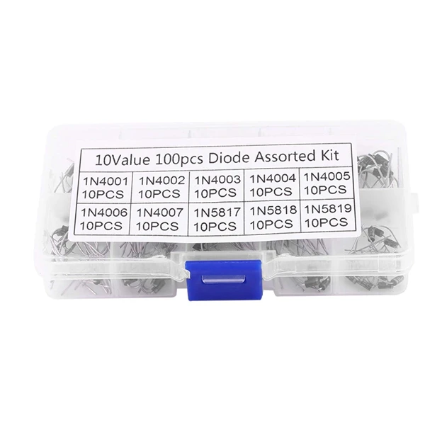 100PCS Diode Assortment Kit 1N4001-1N4007, 1N5817-1N5819 Rectifier & Schottky Diodes with Storage Box