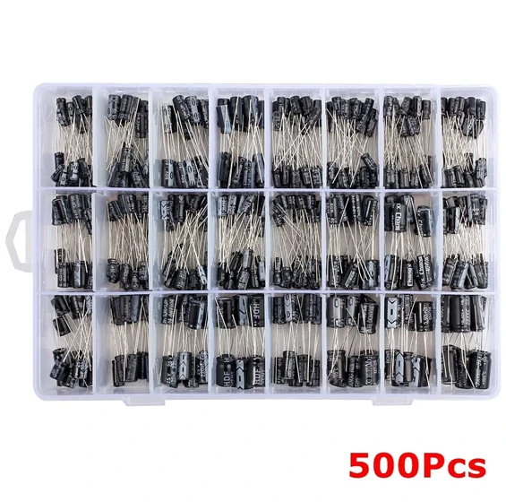 500PCS 24Values 0.1uF-1000uF Electrolytic Capacitor 10V 16V 25V 50V with Storage Box