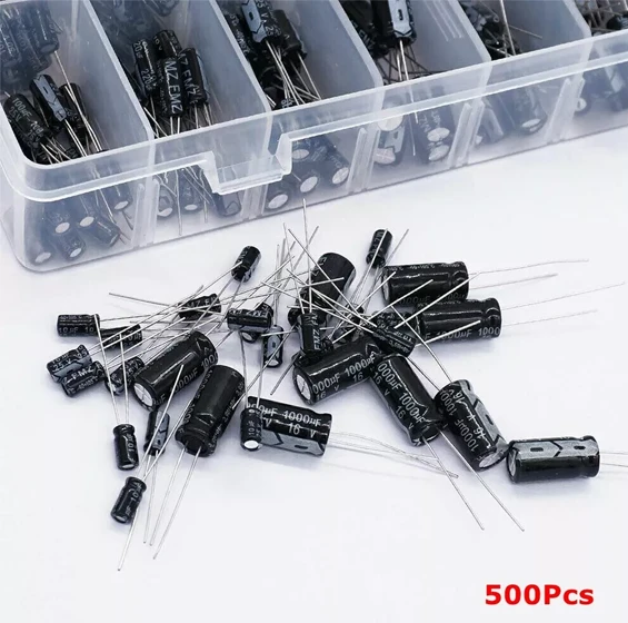 500PCS 24Values 0.1uF-1000uF Electrolytic Capacitor 10V 16V 25V 50V with Storage Box