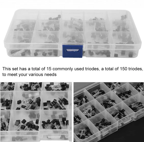 300PCS 15Value Transistor Assortment Kit - S9012, S9013, S9014, S8050, S8550, 2N3904, 2N3906, BC327, BC337, Tl431, MPSA42, MPSA92, A1015, C1815, 13001
