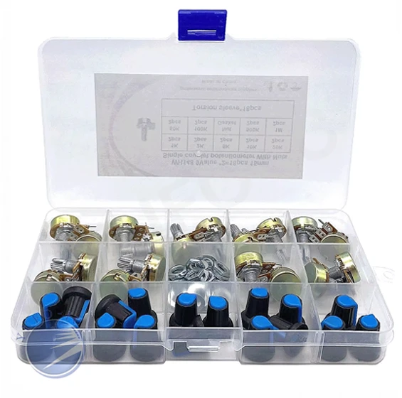 18PCS WH148 3Pin Potentiometer Kit - B1K B2K B5K B10K B20K B50K B100K B500K B1M With Knobs