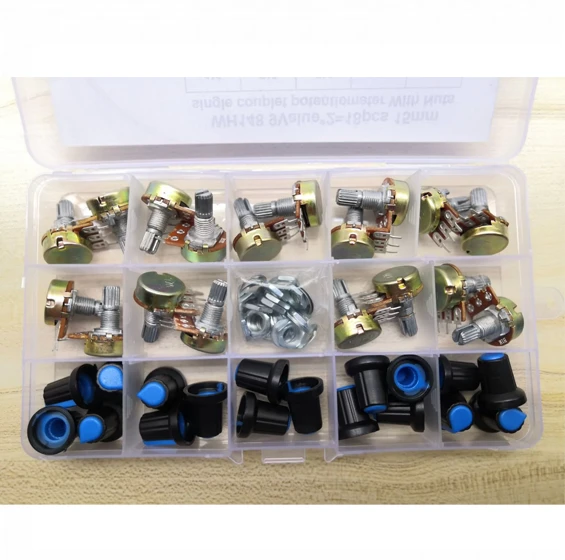 18PCS WH148 3Pin Potentiometer Kit - B1K B2K B5K B10K B20K B50K B100K B500K B1M With Knobs