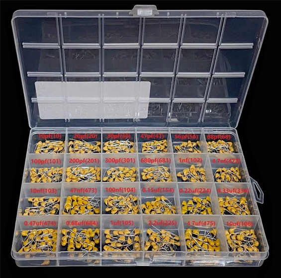 600PCS 24Value Monolithic Capacitor Assorted Kit - 10pF to 10uF
