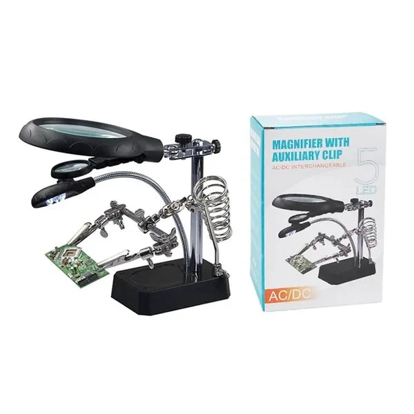 E-800 LED Magnifier Glass With Auxiliary Clip AC/DC Interchangeable